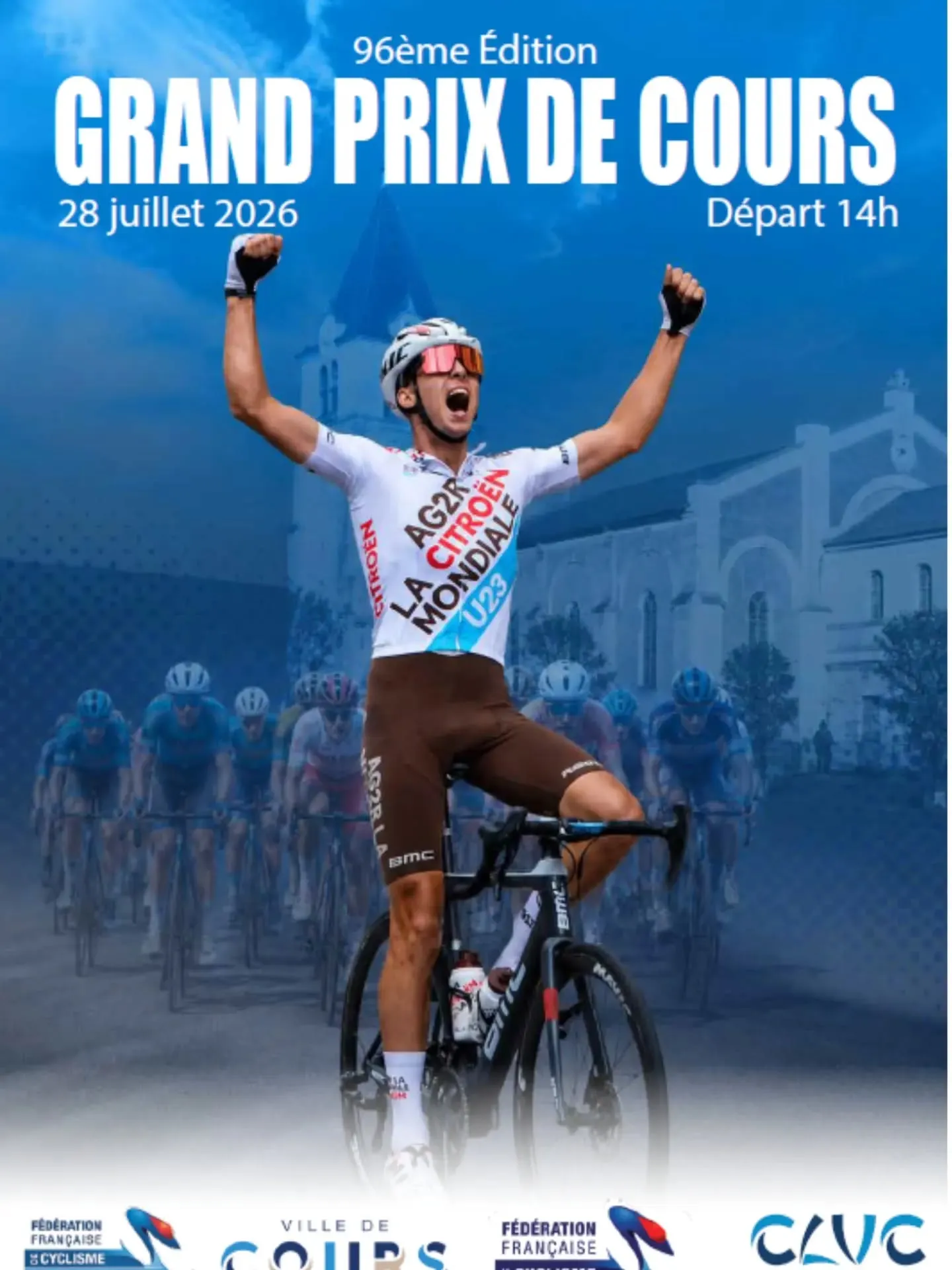 Affiche de la 96e édition du Grand Prix de Cours, mardi 28 juillet 2026, départ à 14h à Cours-la-Ville