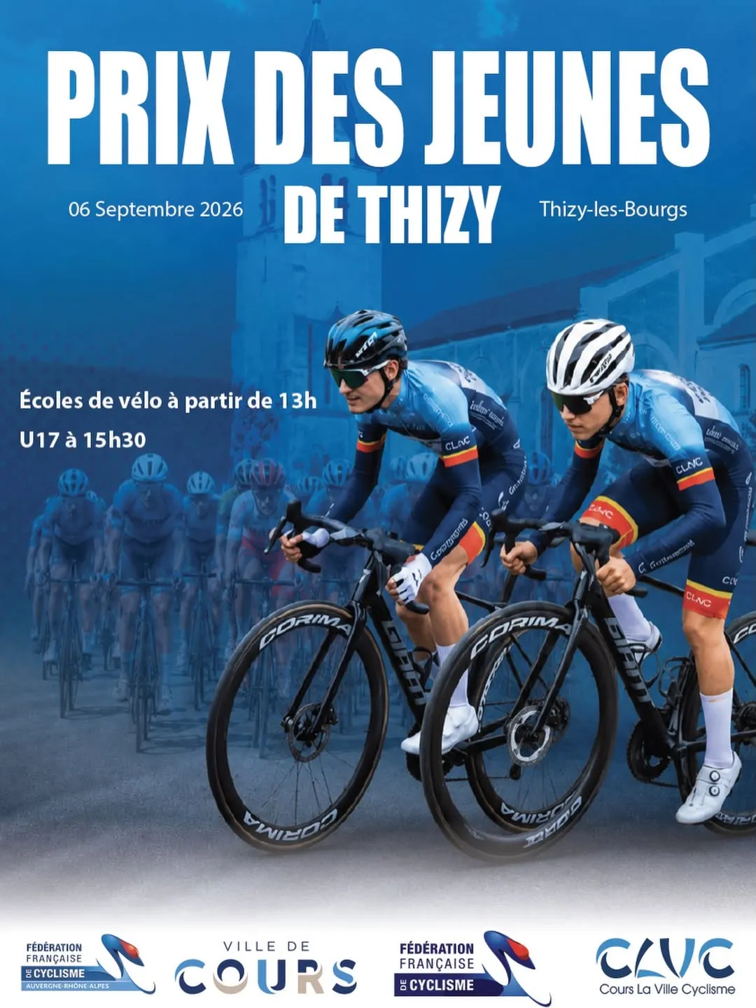 Affiche du Prix des Jeunes de Thizy, dimanche 6 septembre 2026 à Thizy-les-Bourgs : écoles de vélo à partir de 13h, U17 à 15h30